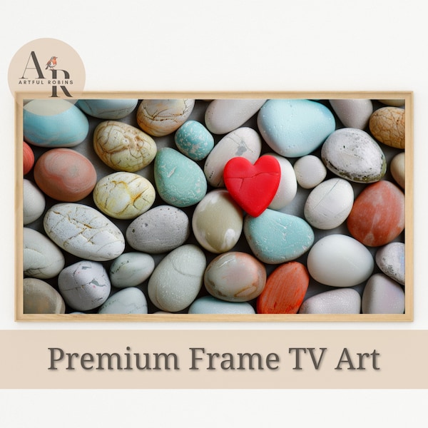 Frame TV Art Love Pebbles 01 | Romantic Abstract Artwork Red Heart Stones Mosaic Beach Design Modern | Instant Download for Samsung Frame TV