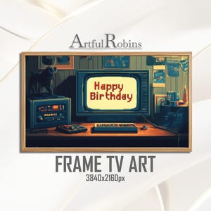 Retro Gamer Happy Birthday TV Art | 8-bit Pixel Vintage Computer Game Art | Digital Download