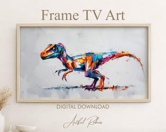 Velociraptor Dinosaur Abstract FRAME TV ART | Vibrant Raptor Cretaceous Pop-Art Prehistoric Wildlife | Digital Download