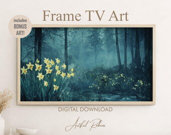 Misty Forest Spring Daffodils FRAME TV ART | Vintage Style Enchanting Rustic Yellow Flowers (Digital-Download)