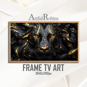Golden Black Abstract Lion Portrait Frame TV Art | Majestic Modern Wildlife Artwork | Digital Download