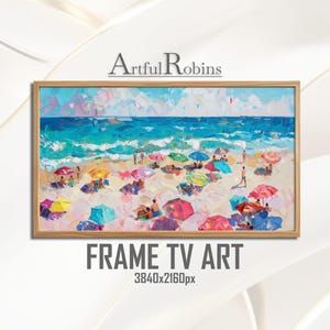 Summer Beach Frame TV Art | Vibrant Seaside Beach Impressionist Style Artwork (Instant Digital Download)