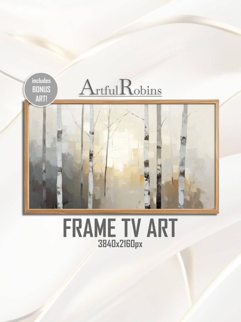 Birch Frame Textured Birch Trees FRAME TV ART | Minimalist Beige Neutral Forest ...