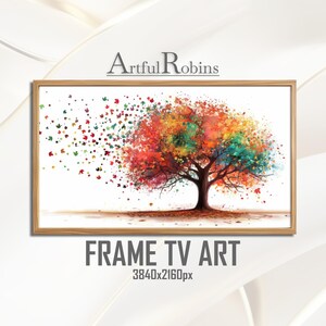 Fall FRAME TV ART Vibrant Colorful Autumn Tree | Majestic Rustic Falling Leaves | Digital Download