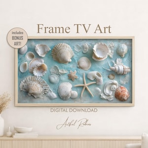 Seashell Collage FRAME TV ART | Mosaic Pale Blue | Ocean Summer Beach Starfish (Digital Download)