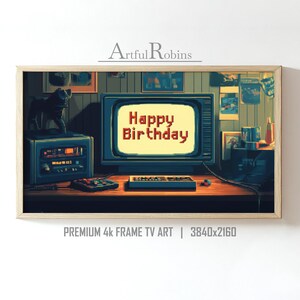 Retro Gamer Happy Birthday TV Art | Vintage Computer Game Birthday Party Decor | Pixelated 8-bit Computer Art | Instant Download Frame TV