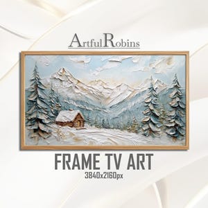 Winter FRAME TV ART - Strukturierte Berghütte | Sculpted Snowy Pines Landschaft (Digitaler Download)