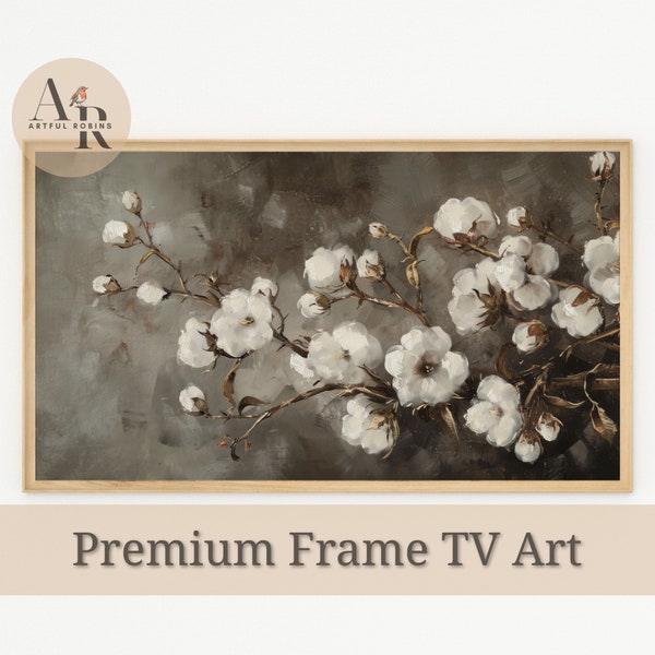 Vintage Frame TV Art Blossom Still Life White Flowers Cotton Rustic Home Decor for Samsung Frame TV | Instant Download | Flat Screen TV Art