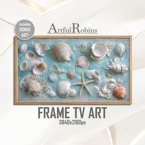 Seashell Collage FRAME TV ART | Mosaic Pale Blue | Ocean Summer Beach Starfish (Digital Download)