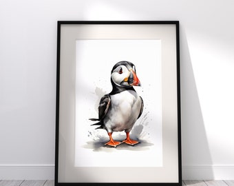 Papageitaucher Aquarell DRUCKBARE KUNST | Bezaubernde Seevogel Illustration, Wildtier Liebhaber Kunstwerk | Digitaler Download