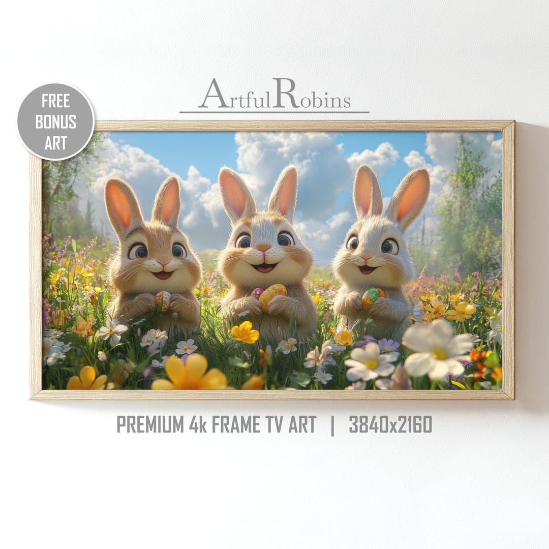 Cartoon Bunny Rabbits Spring FRAME TV ART | Fun Easter Eggs Flower ...