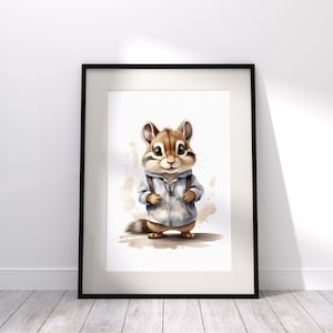 Printable Wall Art Chipmunk, Cute Animal Art, Nursery Decor Digital Download, Downloadable Home Decor Gift, Chipmunk Art, Funny Chipmunk