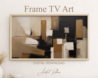 Abstract Geometric FRAME TV ART | Minimalist Modern Neutral Artwork | Black Brown Shapes | Digital Download