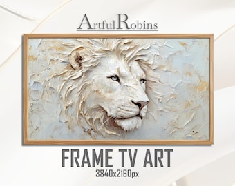White Lion FRAME TV ART | Textured Sculpted Neutral Wildlife Portrait Safari Animal | Digital Download