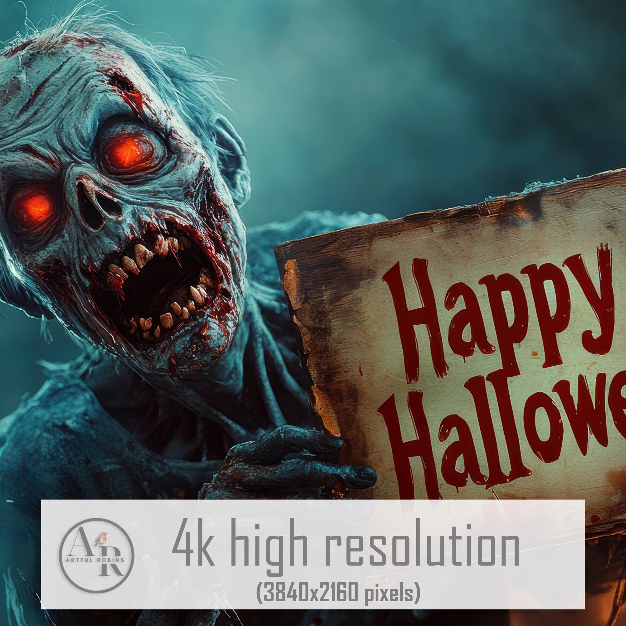 Terrifying Zombie With Happy Halloween Sign FRAME TV ART | Ghastly
