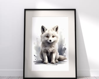 Printable Wall Art Arctic Fox, Cute Animal Art, Nursery Decor Digital Download, Downloadable Home Decor Gift, Children's Animal Wall Art