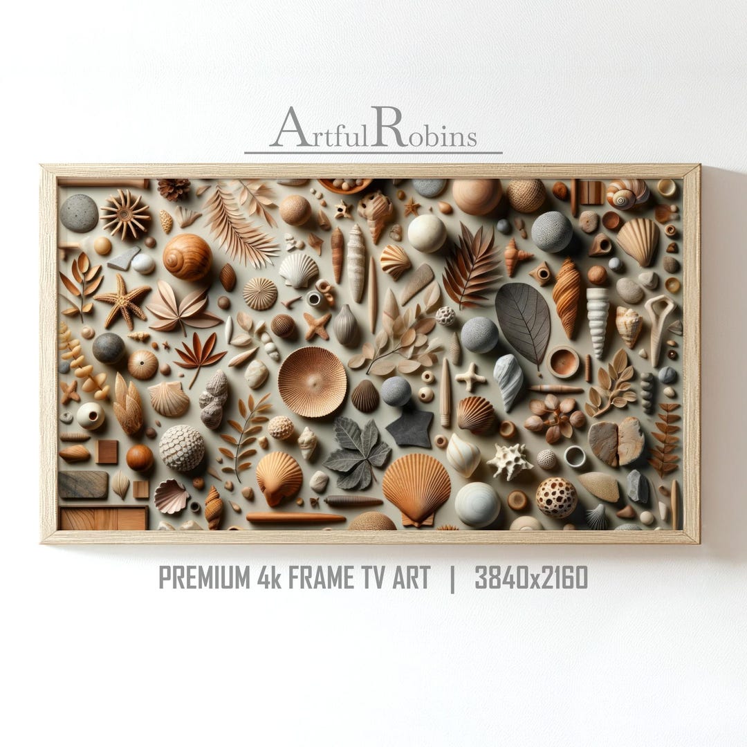Rustic Core Shells Abstract Rustic Mosaic Shells & Leaves Frame TV Art | Earthy Tone ...