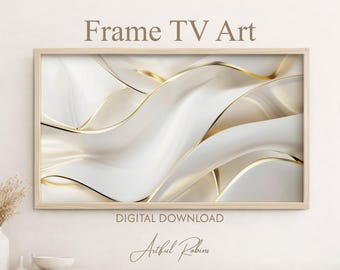 White and Gold Abstract Waves FRAME TV ART | Elegant Luxury Artwork | Modern Minimalist Digital-Download