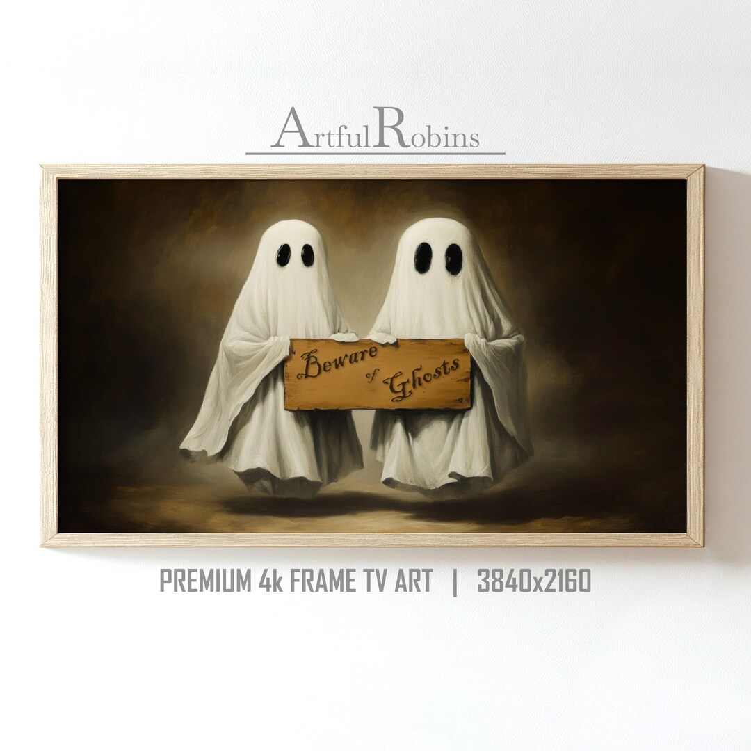 Vintage Ghosts Halloween Frame TV Art | Beware of Ghosts Halloween Sign ...