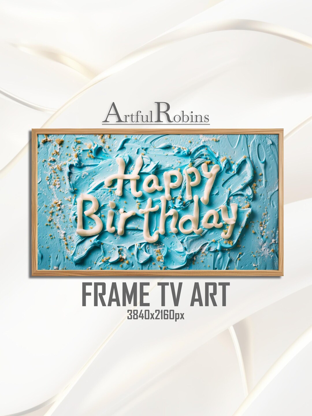 Blue Happy Birthday Cake FRAME TV ART | Frosting Icing Lettering Party ...
