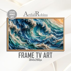 Abstrakcyjne fale oceanu, RAMKA TV ART | Teksturowany wystrój domu na plaży w stylu marynistycznym | Pobieranie cyfrowe