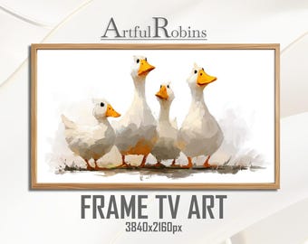 White Geese FRAME TV ART | Joyful Farmyard Bird Family Wildlife Samsung Frame (Digital Download)