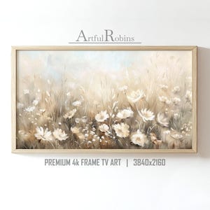 Cornice TV con prato fiorito / Stile vintage, paesaggio, primavera, estate, fiori bianchi, arredamento rustico per la casa / Cornice TV Samsung / Download immediato