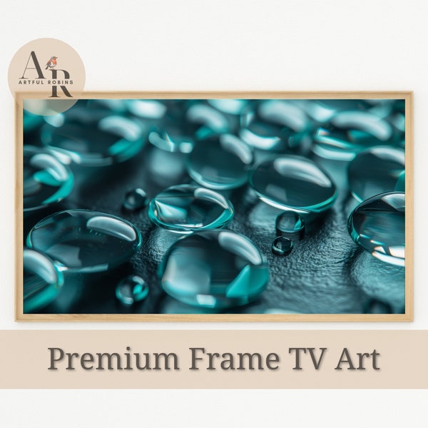 Bilderrahmen TV Art Cyan Tröpfchen 3D Digital Artwork Grün Wasser Perlen | Abstraktes modernes minimalistisches Zuhause | Sofort Download für Samsung Frame TV