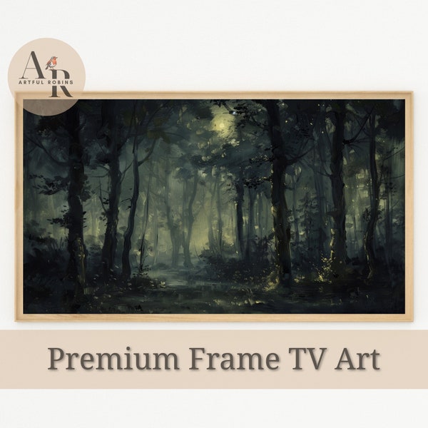 Frame TV Art Forest Trees Moonlit Landscape Moody Minimalist Modern Black Night Woods Enchanting Art | Instant Download for Samsung Frame TV