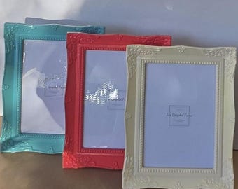Vintage Style Ornate Picture Frames - 5 x 7 in Turquoise, Coral & Vanilla colors