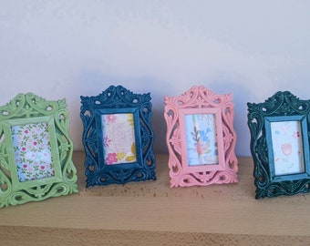 Shabby Chic Ornate Mini Rectangle Picture Frames - Upcycled Vintage Inspired Home Decor- Hand-painted Upcycled