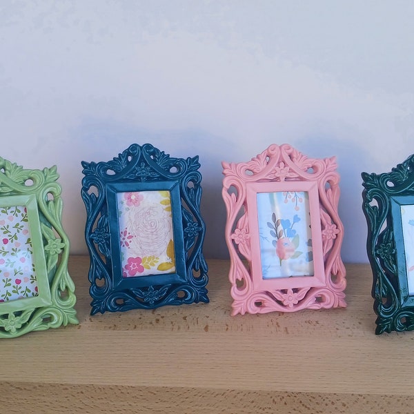 Shabby Chic Ornate Mini Rectangle Picture Frames - Upcycled Vintage Inspired Home Decor- Hand-painted Upcycled