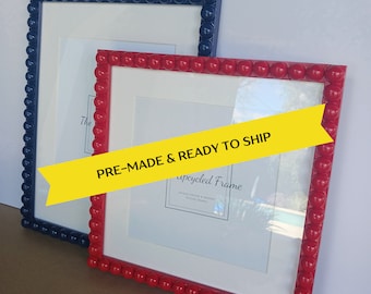 Pre-Made & Ready to Ship! Bobbin Beaded Wooden Glossy Picture Frames- Hand-painted - Cottage/Eclectic Style - Free Shipping
