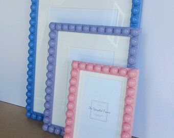 Bobbin Beaded Wooden Custom Glossy Picture Frame - Cottage / Eclectic Style - Hand-painted Custom Colors - Free Shipping