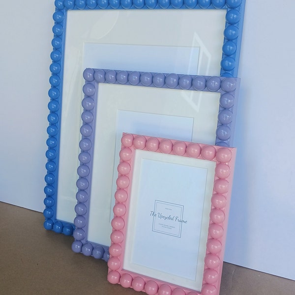 Bobbin Beaded Wooden Custom Glossy Picture Frame - Cottage / Eclectic Style - Hand-painted Custom Colors - Free Shipping