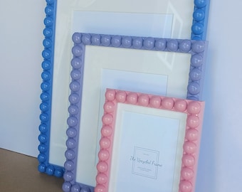 Bobbin Beaded Wooden Custom Glossy Picture Frame - Cottage / Eclectic Style - Hand-painted Custom Colors - Free Shipping