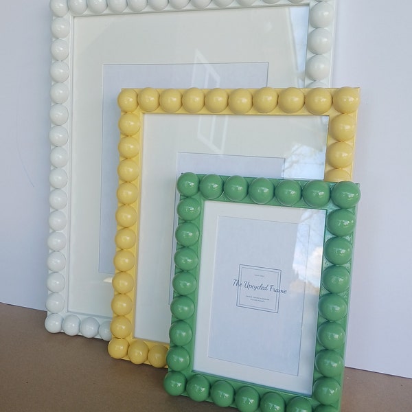 Bobbin Beaded Wooden Custom Glossy Picture Frame - Chunky Profile Frame - Cottage/Eclectic Style - Hand-painted Custom Colors - Free Ship