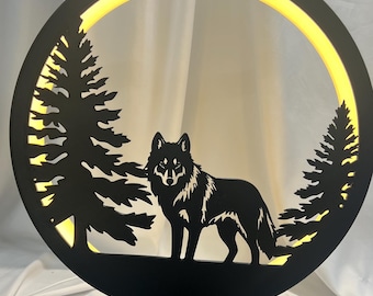 3D Printed Lone Wolf LED Lamp: Woodland Cabin Desk Decor