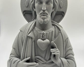 Sacred Heart Jesus Plaque | 3D Printed Catholic Flat Statue | Religious Home Decor