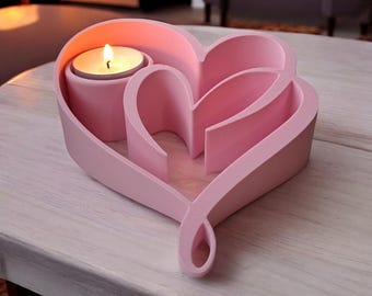 Two Hearts, One Glow Tea Light Holder Valentines Day Candle Gift Wedding Decor