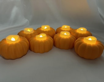 3D Printed Pumpkin Tea Light Holder Set: Modern Halloween Decor