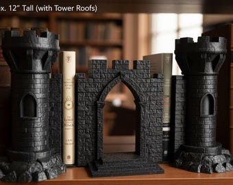 Castle Bookend Set: Hidden Storage, Openable Gate - Bookshelf Decor