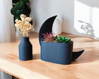 Moonlit Reverie Crescent Planter & Vase Set | Modern Home Decor | Celestial Design