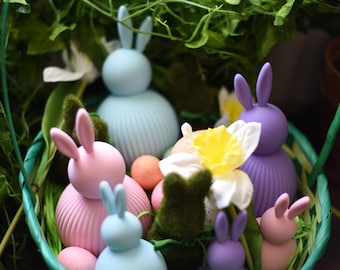 3D Printed Easter Bunny Set: Modern Ribbed Minimalist Decor