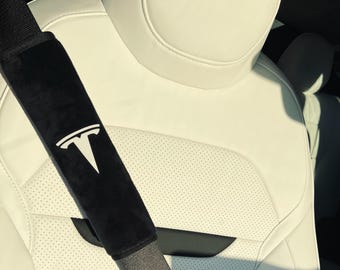 2pcs Handmade Plush Tesla Logo Seat Belt Cover | Ultra-Soft Shoulder Pad for Model 3, Y, S, X | Tesla Gift| Made in the USA!