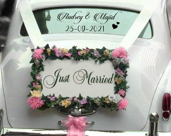 Sticker mariage personnalisé autocollant prénoms des mariés et date / décoration voiture des mariés ou salle de réception