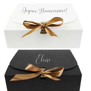 Boîte cadeau personnalisable avec ruban satin et papier de soie / texte au choix / coffret cadeau personnalisé / emballage avec prénom