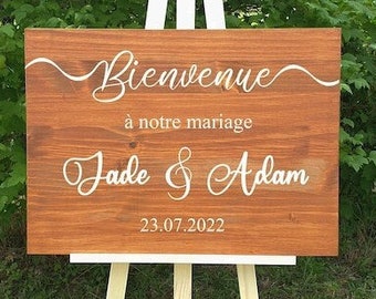 Sticker mariage personnalisé autocollant panneau bienvenue décoration champêtre bohème / prénoms des mariés et date