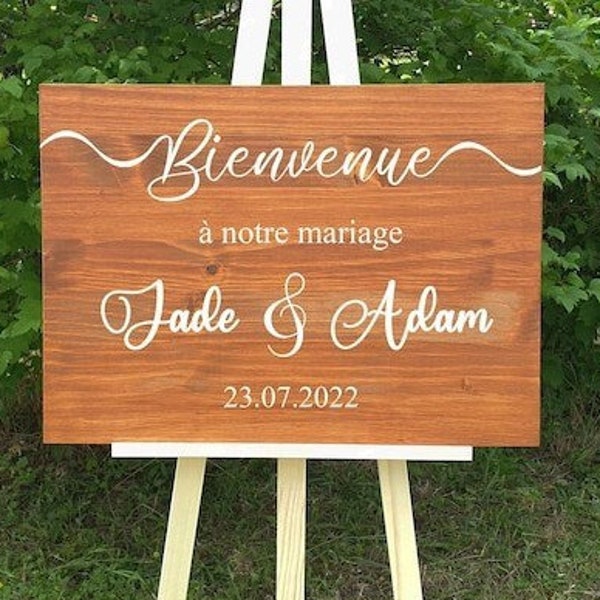 Sticker mariage personnalisé autocollant panneau bienvenue décoration champêtre bohème / prénoms des mariés et date