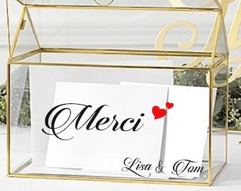 Stickers personnalisés pour urne de mariage autocollant Merci et prénoms des mariés / décoration mariage